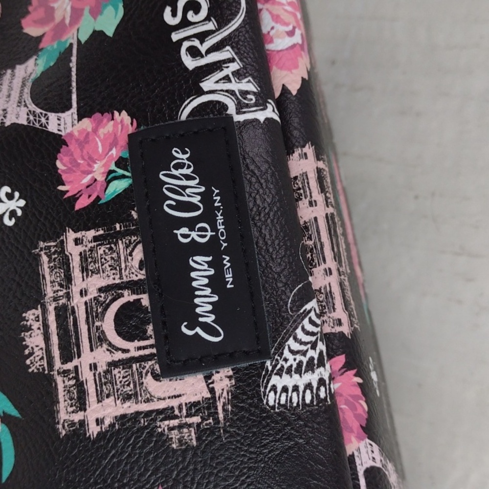 Emma & Chloe Black & Pink Floral & Paris Themed Women's Make-up Bag NWT - Picture 7 of 13